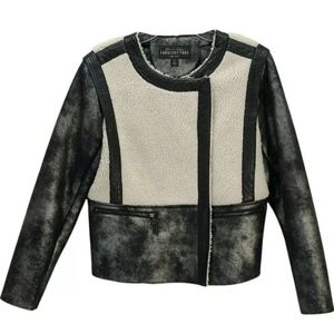 Fabulous Furs Faux Leather Shearling Metallic Moto Bomber Jacket - Pewter